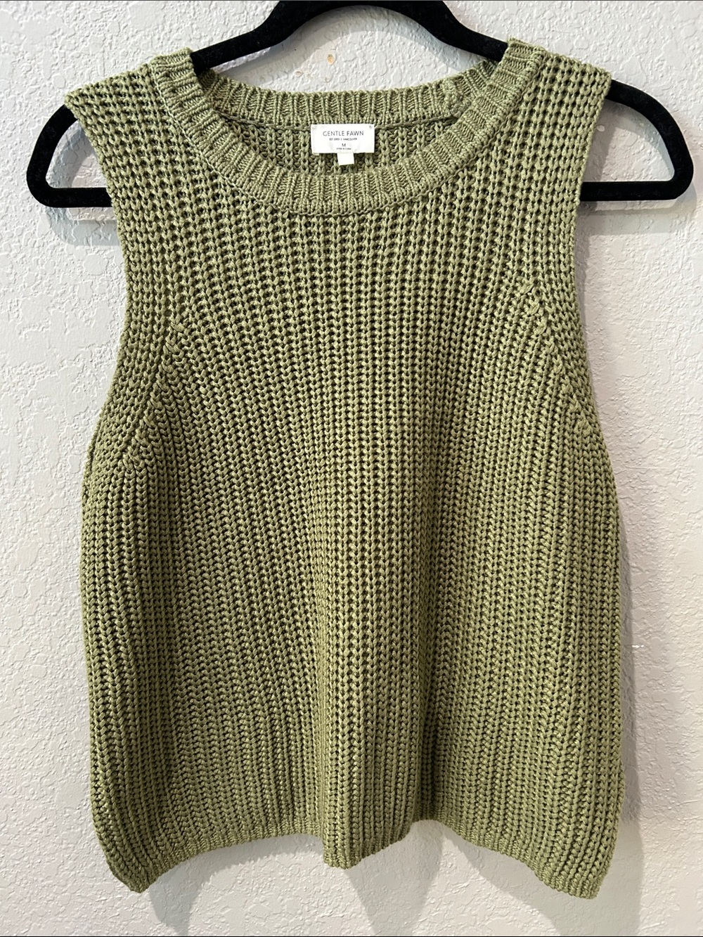 Gentle Fawn Olive Green Chunky Knit Sleeveless Sweater Vest
